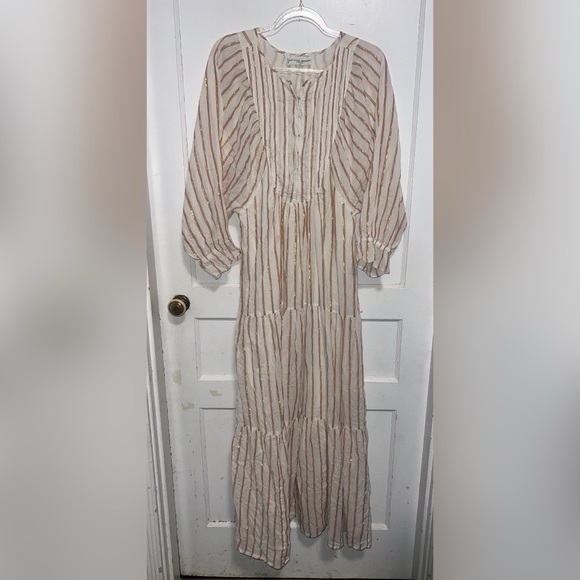 Apiece Apart Francesca Bib Tier Dress in Metallic Stripes Size 8 $425 - Picture 2 of 7